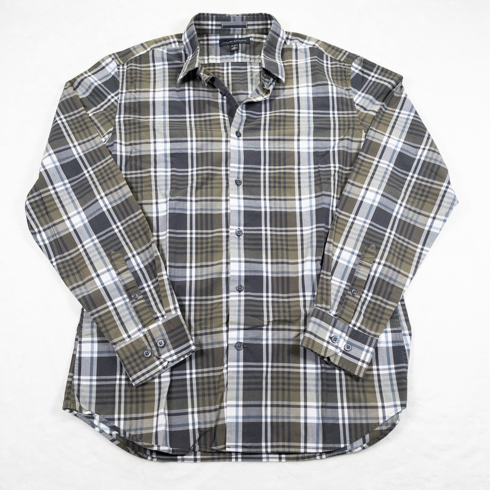 Banana Republic Plaid Shirt Mens M Olive Green Plaid Long Sleeve Button Up